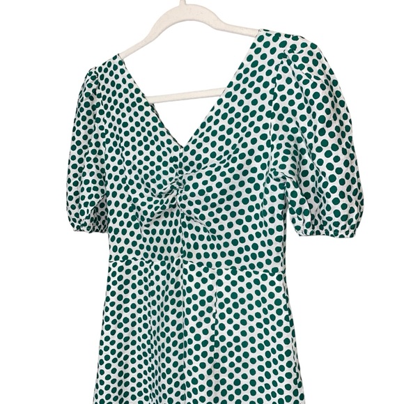 Vintage white green retro 50s polka dot fitted pinup style pencil dress medium - Picture 4 of 12